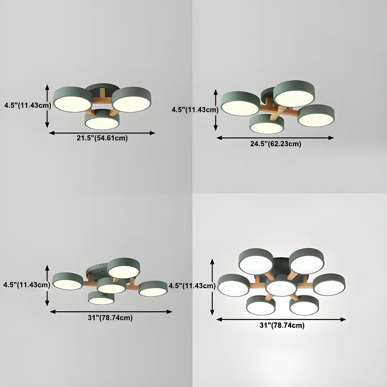 Plafonnier semi-encastré à abat-jour cylindrique vert, variateur à 3 niveaux