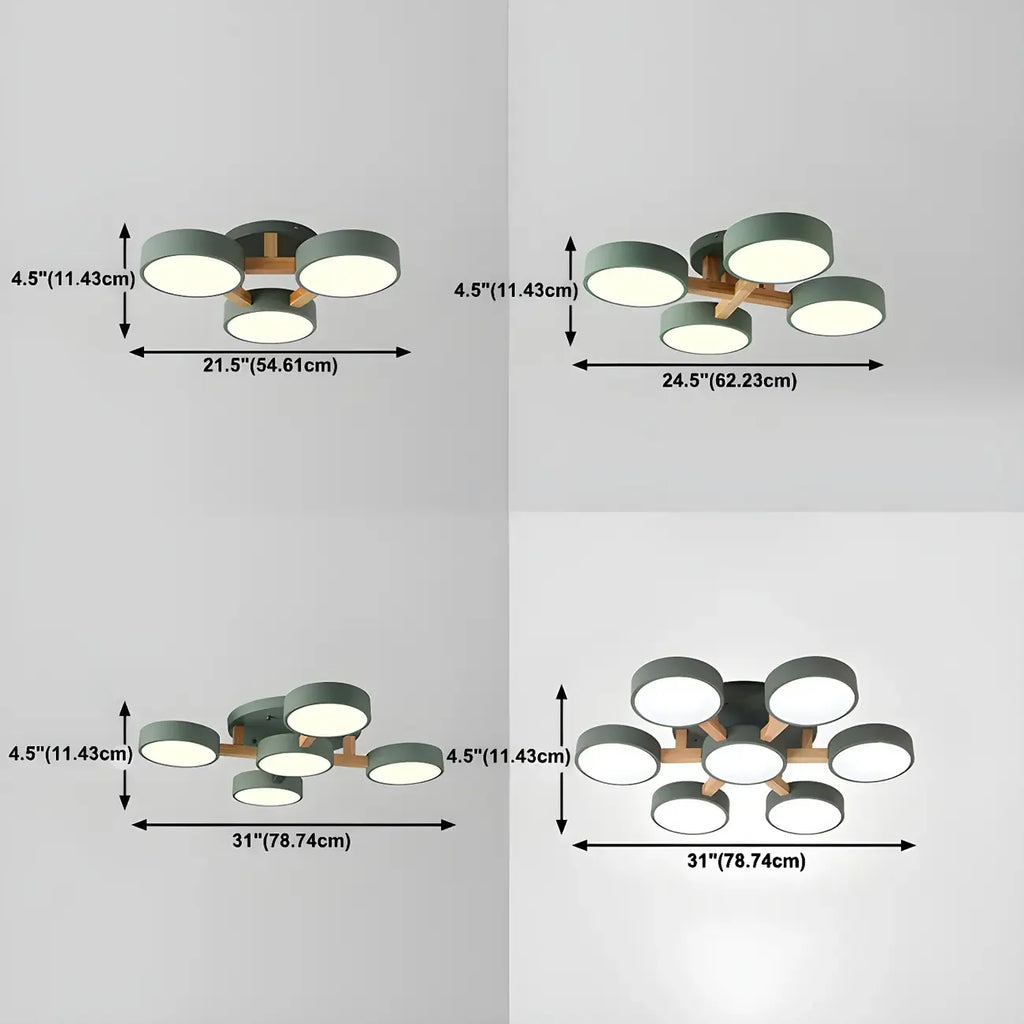 Plafonnier semi-encastré à abat-jour cylindrique vert, variateur à 3 niveaux