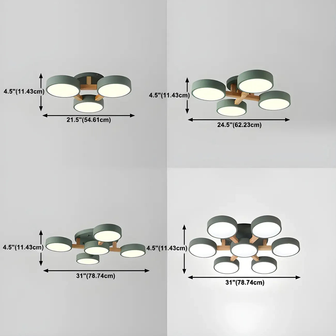 Plafonnier semi-encastré à abat-jour cylindrique vert, variateur à 3 niveaux