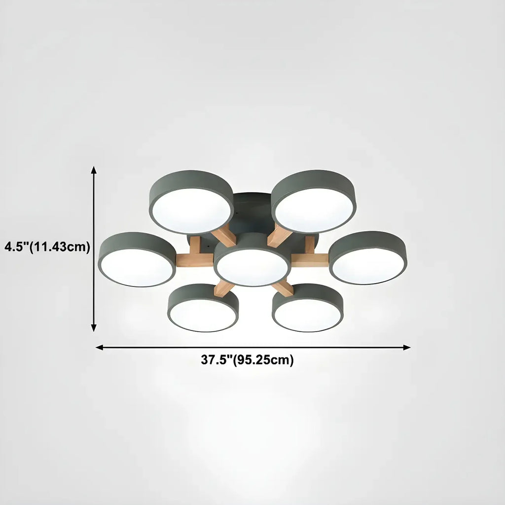 Plafonnier semi-encastré à abat-jour cylindrique vert, variateur à 3 niveaux
