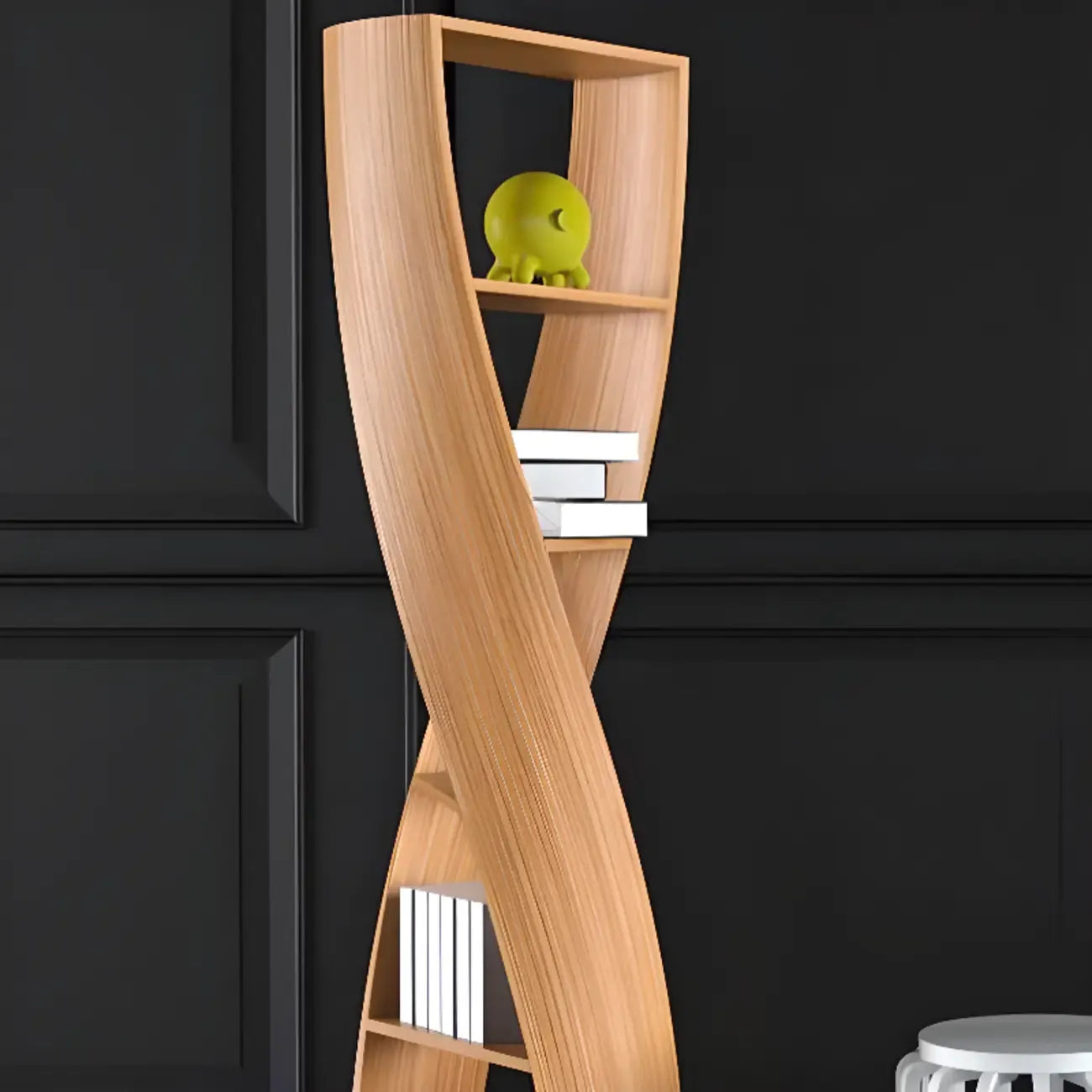 Bibliothèque verticale contemporaine en bois à 5 niveaux en forme de sablier