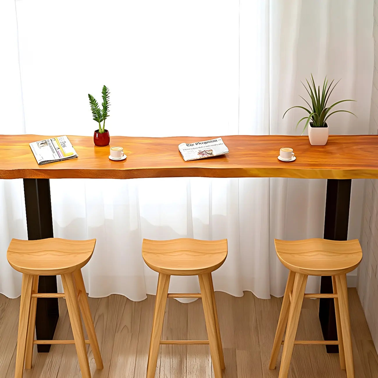 Tabouret de bar moderne en bois, hauteur comptoir, sans dossier