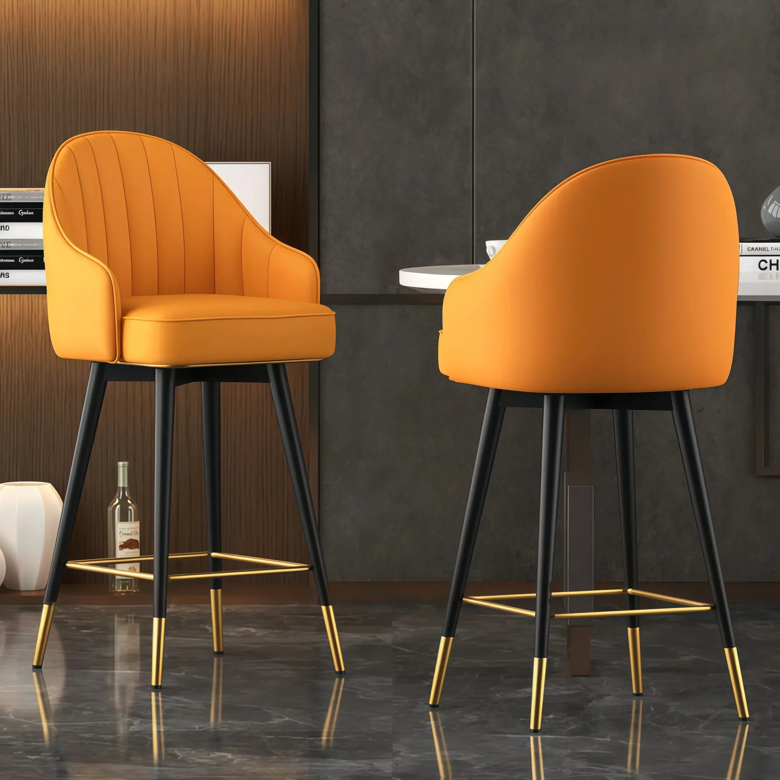 Sgabello da bar imbottito girevole in pelle Art Déco