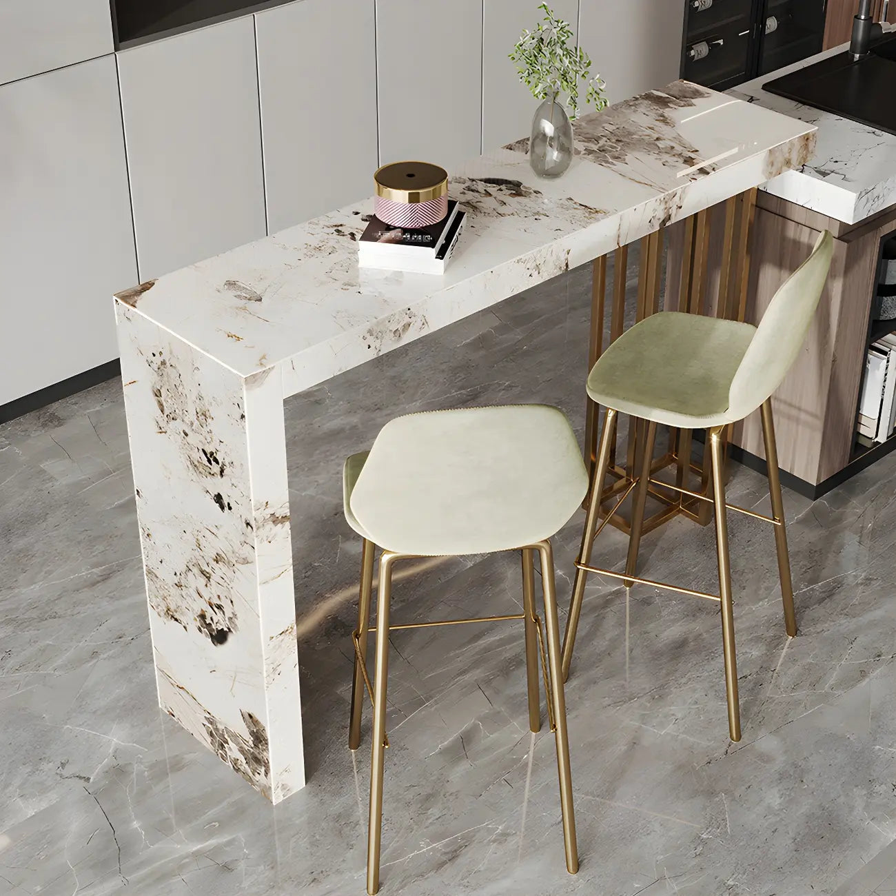 Tables de bar rectangulaires Glam Pandora en pierre dorée