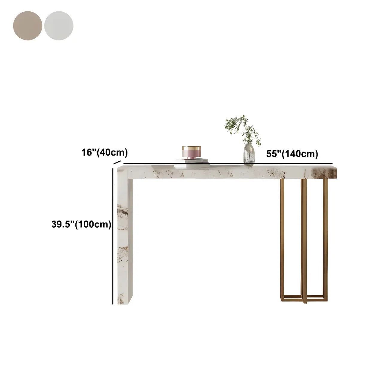 Tables de bar rectangulaires Glam Pandora en pierre dorée