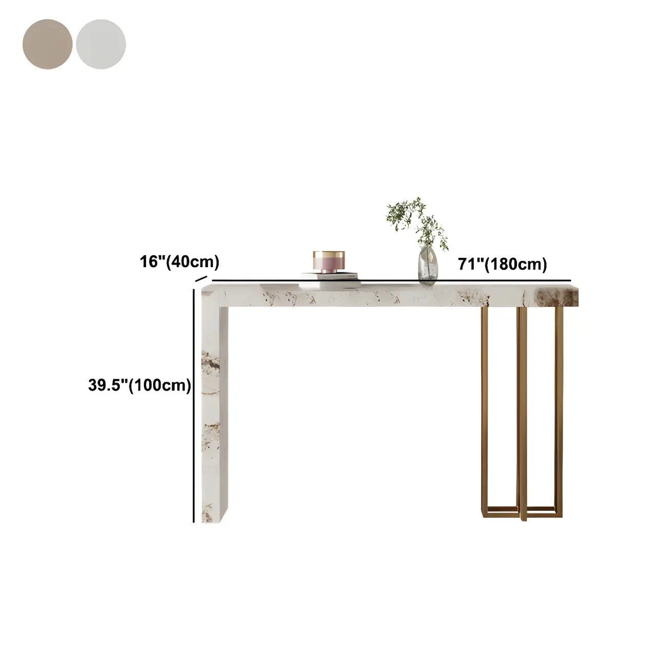 Tables de bar rectangulaires Glam Pandora en pierre dorée