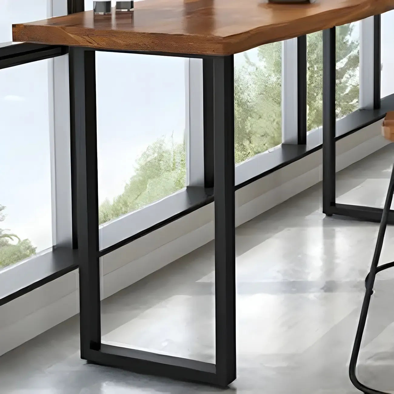Table de bar rectangulaire industrielle en noyer