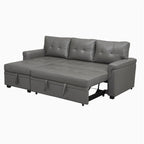 Canapé d'angle convertible et réversible avec lit gigogne, méridienne de rangement dissimulée et pieds robustes.