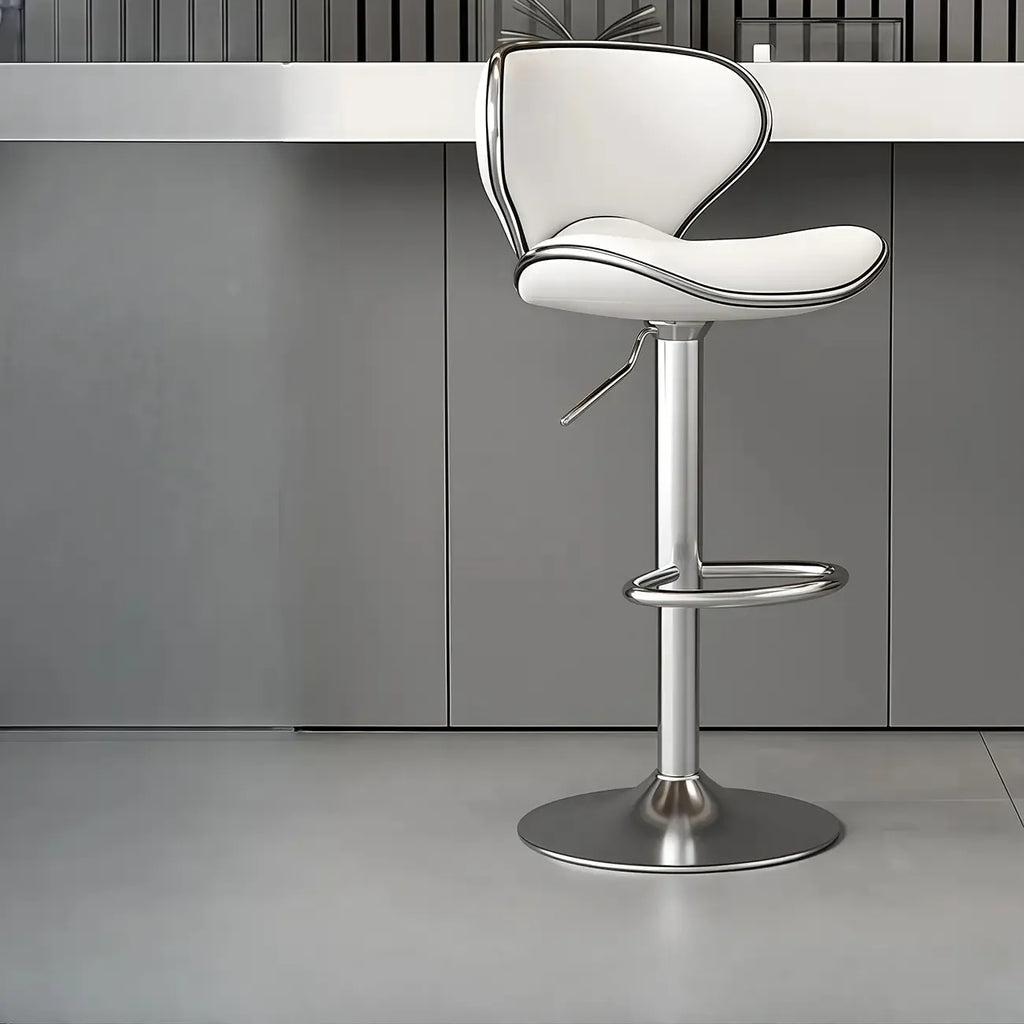 Tabouret de bar pivotant et réglable avec selle rembourrée en cuir