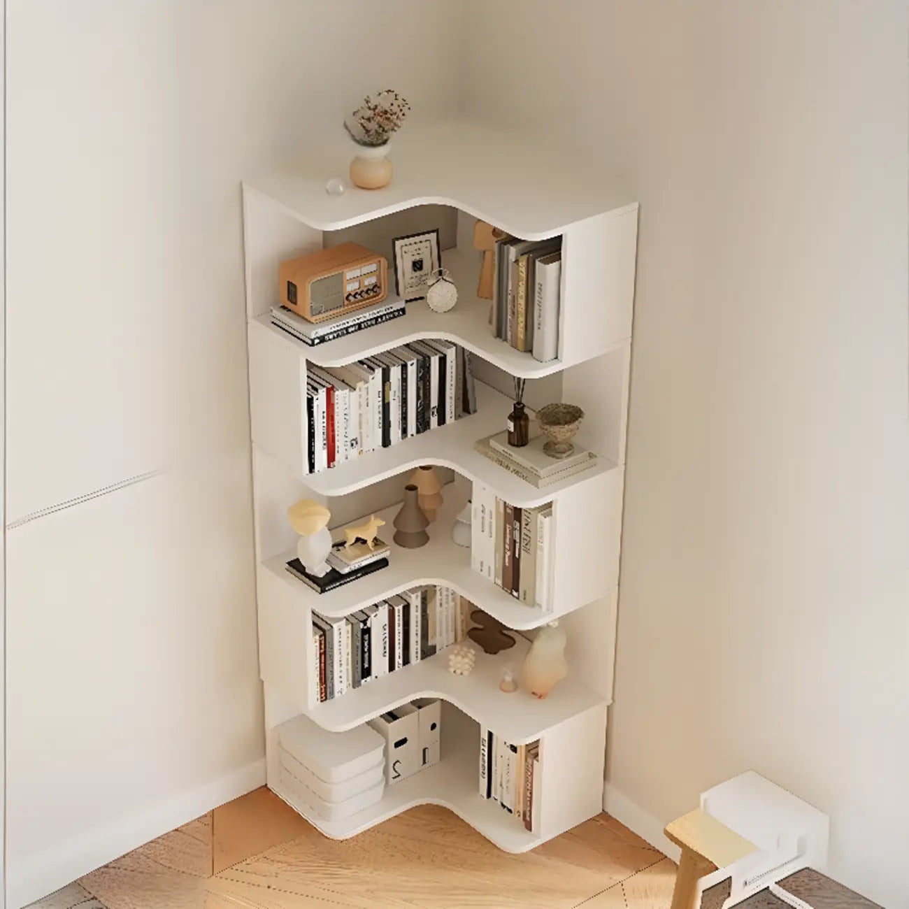 Bibliothèque d'angle en bois composite à 6 étagères
