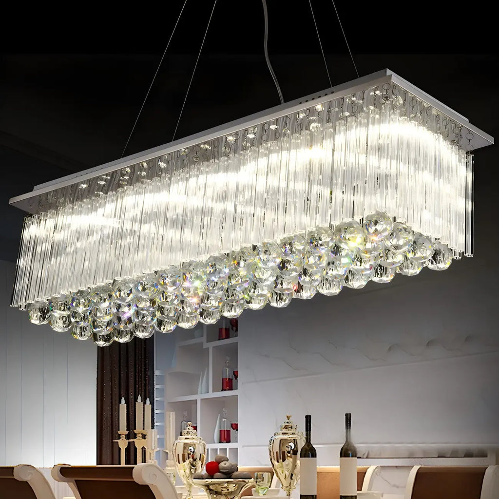 Suspension rectangulaire luxueuse à LED en cristal