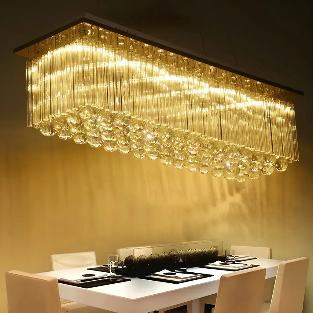 Suspension rectangulaire luxueuse à LED en cristal
