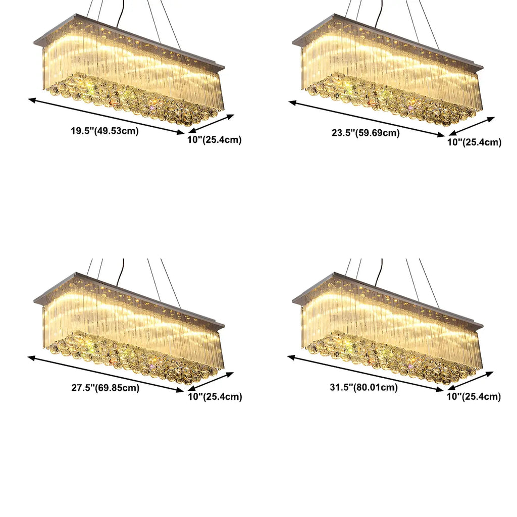 Suspension rectangulaire luxueuse à LED en cristal