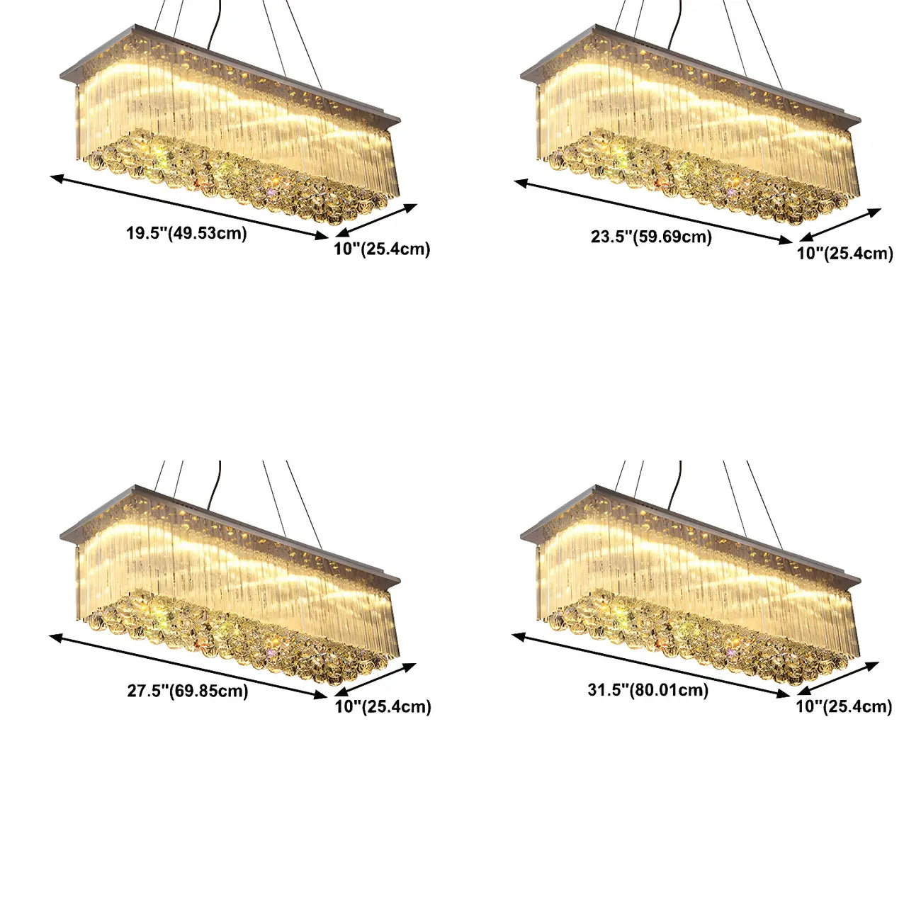 Suspension rectangulaire luxueuse à LED en cristal