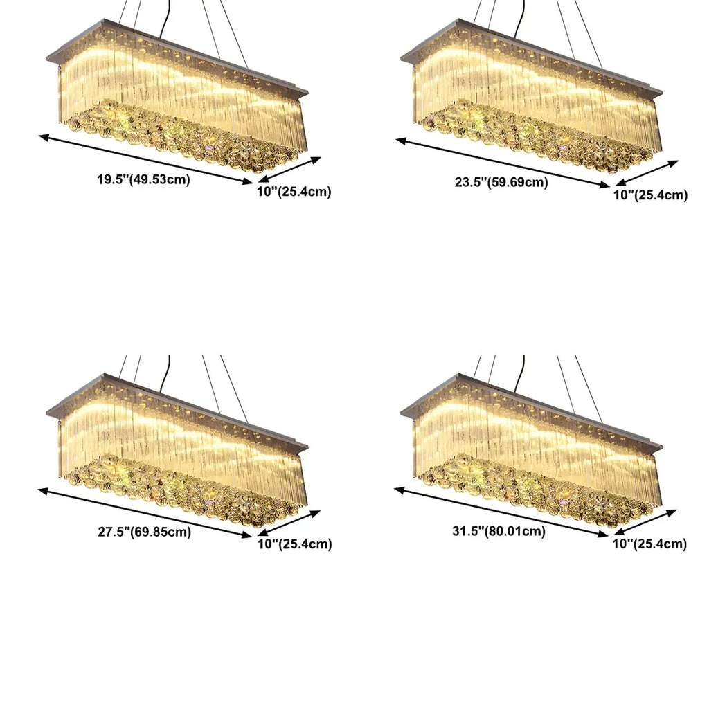 Suspension rectangulaire luxueuse à LED en cristal