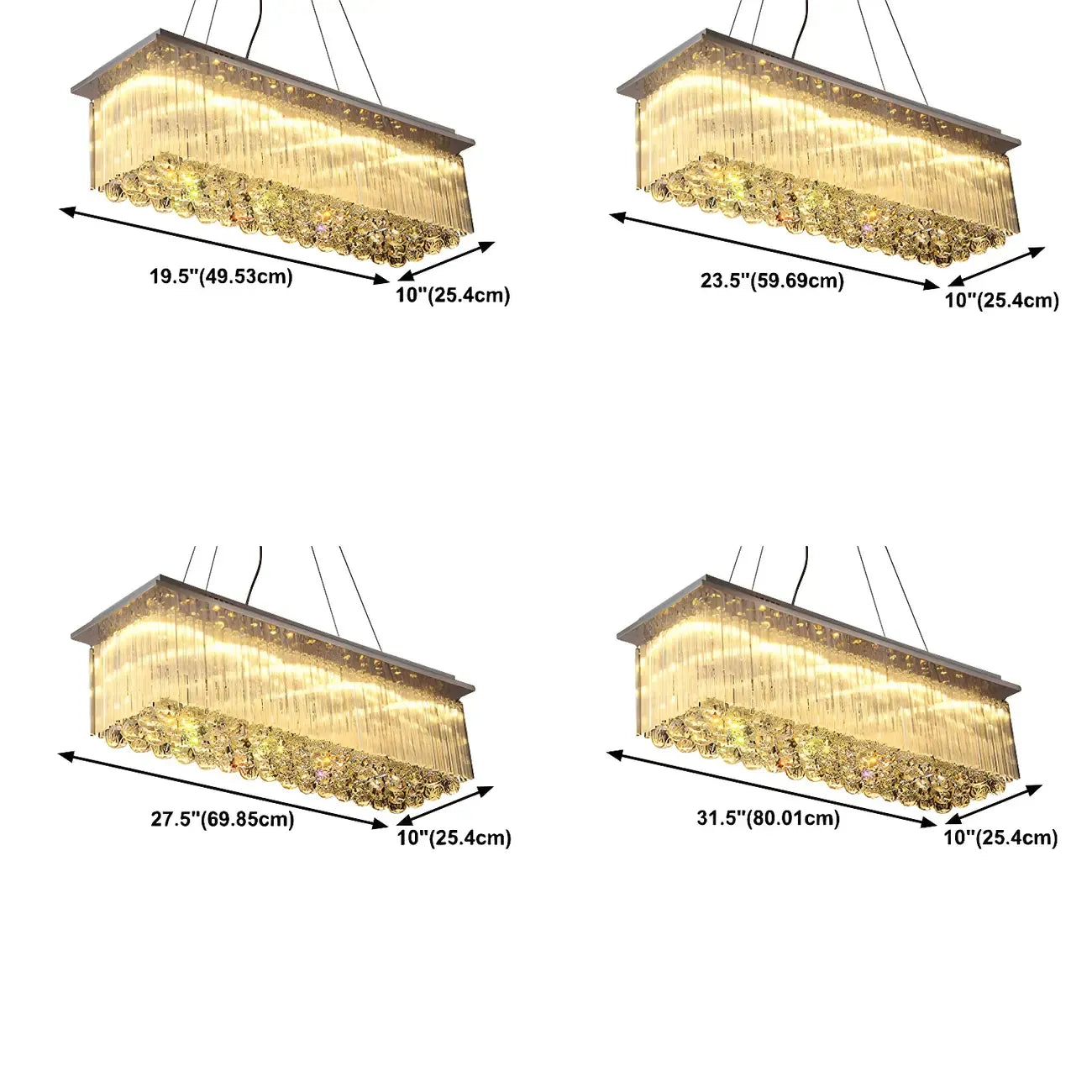 Suspension rectangulaire luxueuse à LED en cristal