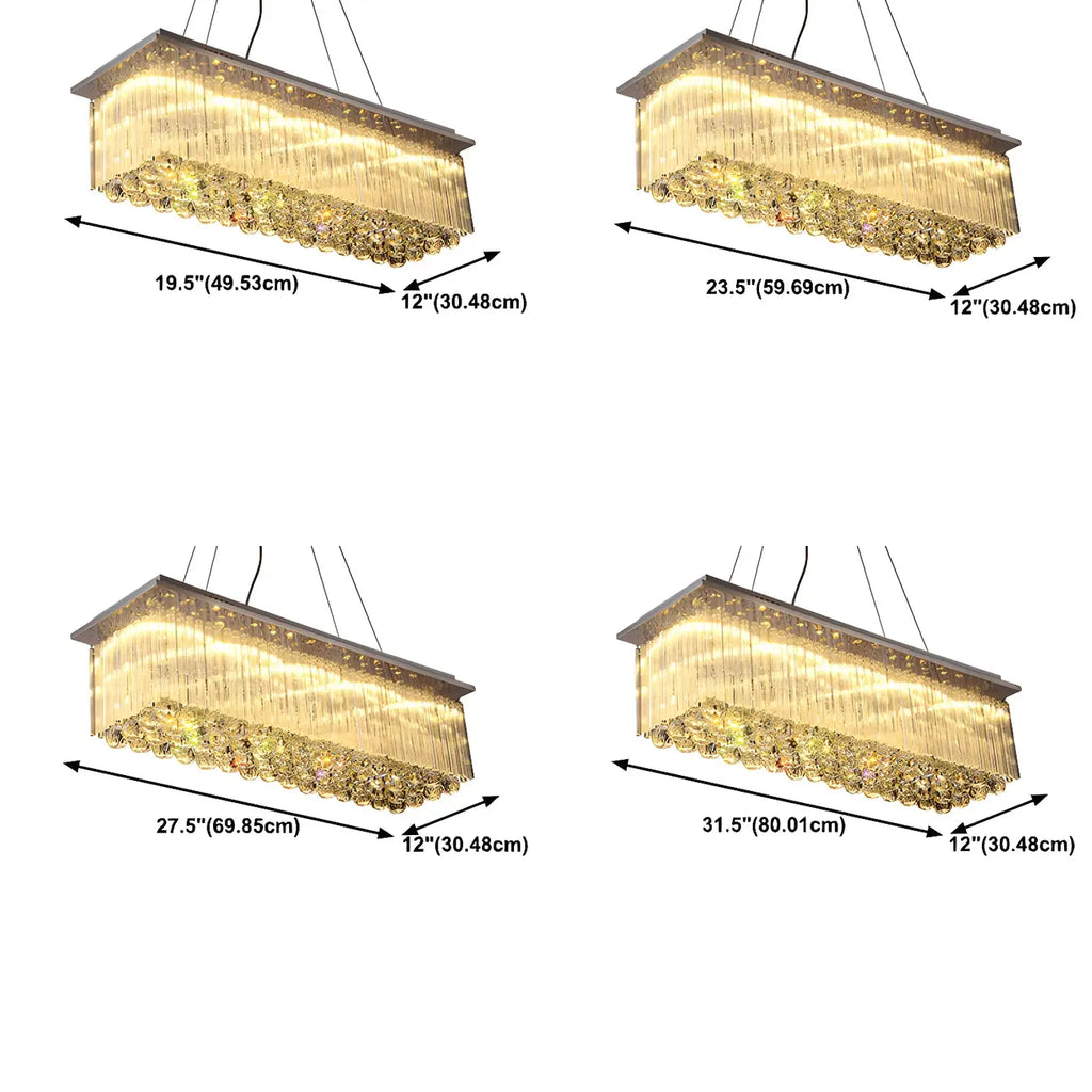 Suspension rectangulaire luxueuse à LED en cristal
