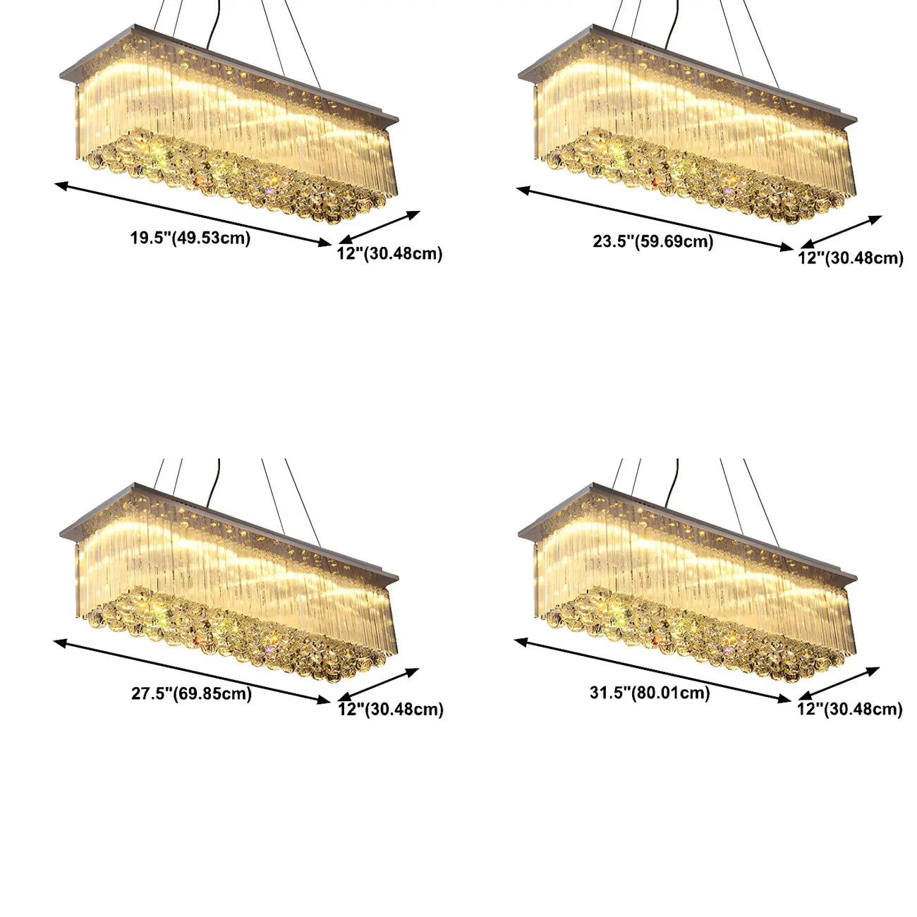Suspension rectangulaire luxueuse à LED en cristal