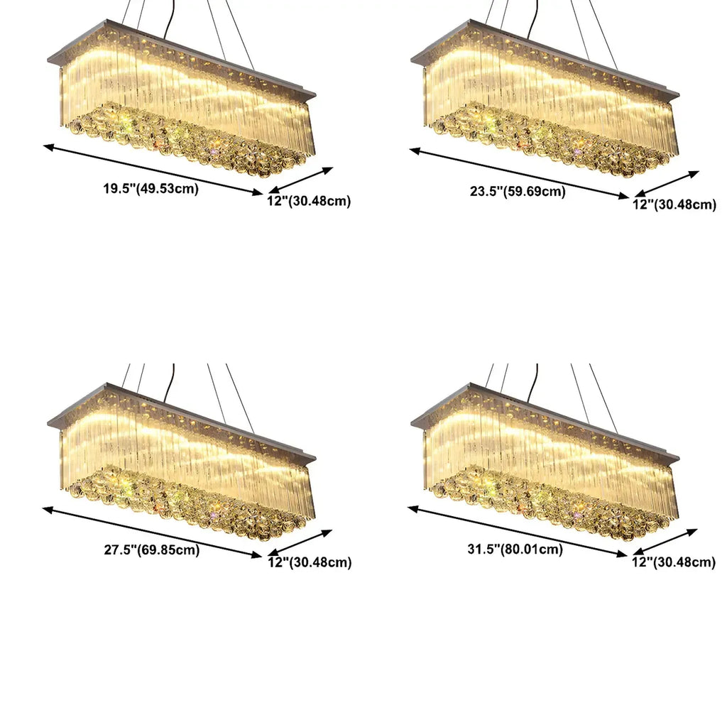 Suspension rectangulaire luxueuse à LED en cristal