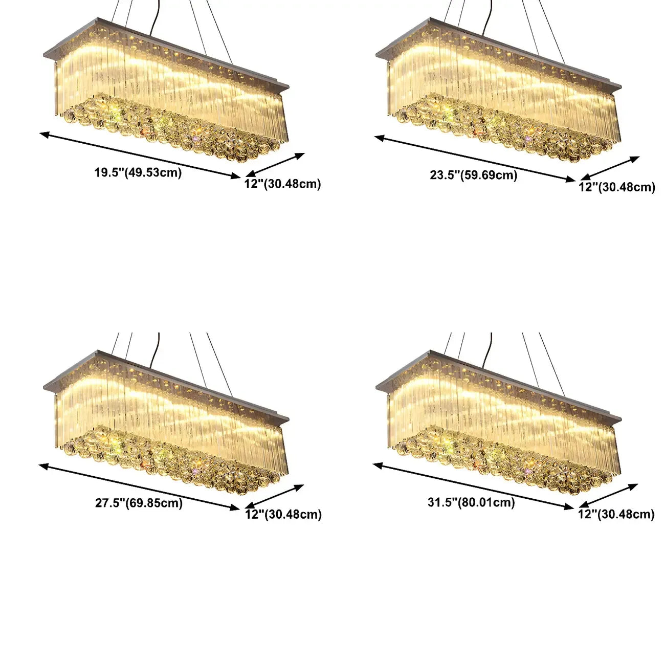 Suspension rectangulaire luxueuse à LED en cristal
