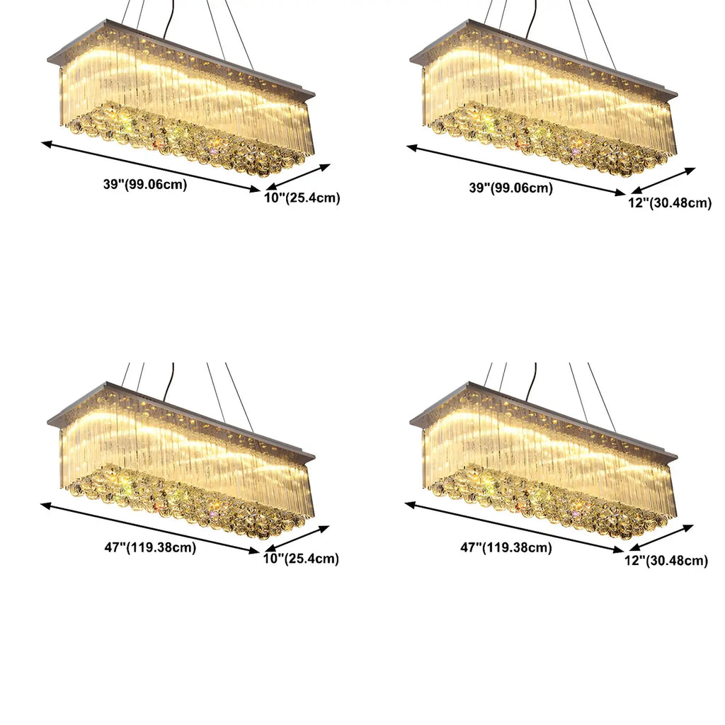 Suspension rectangulaire luxueuse à LED en cristal
