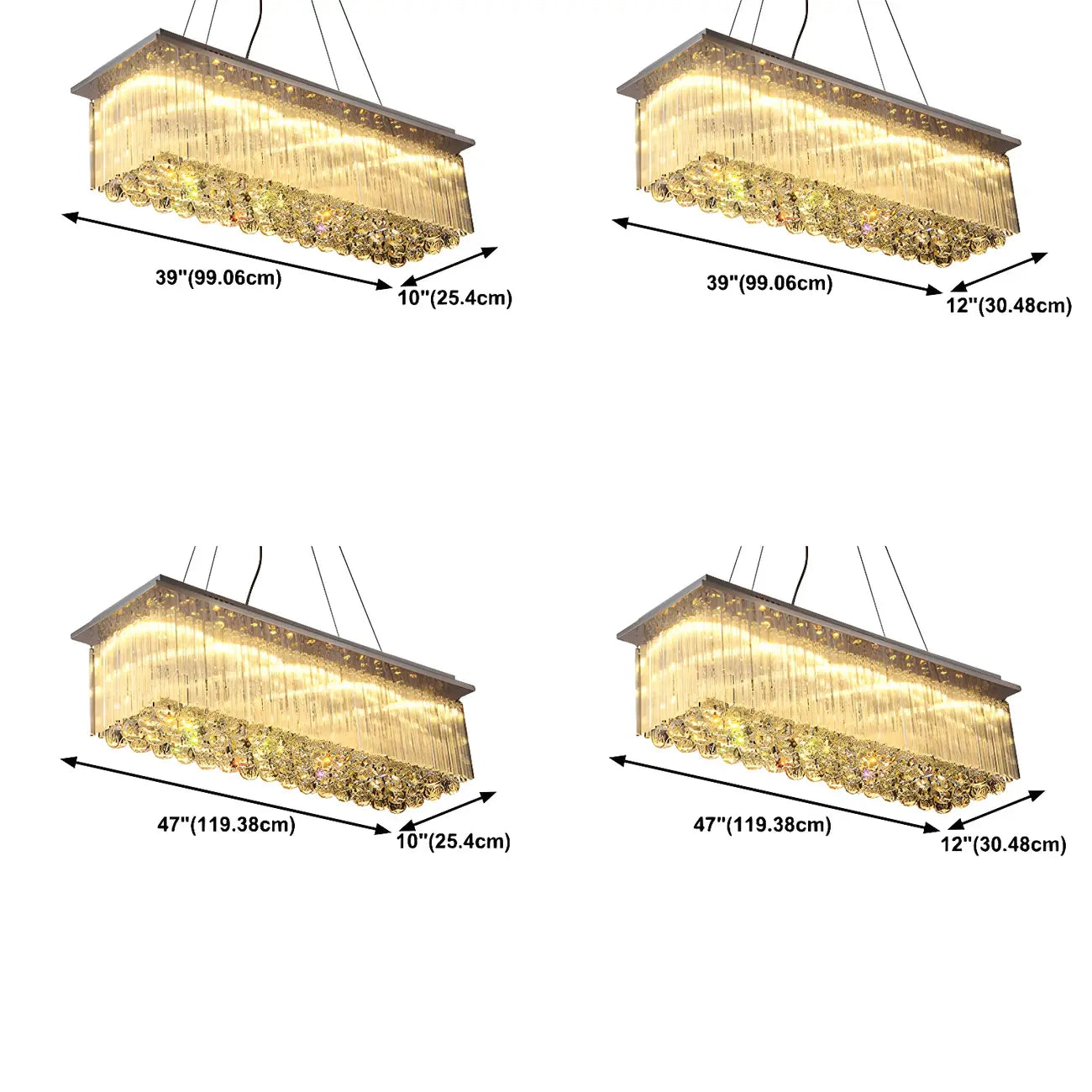 Suspension rectangulaire luxueuse à LED en cristal