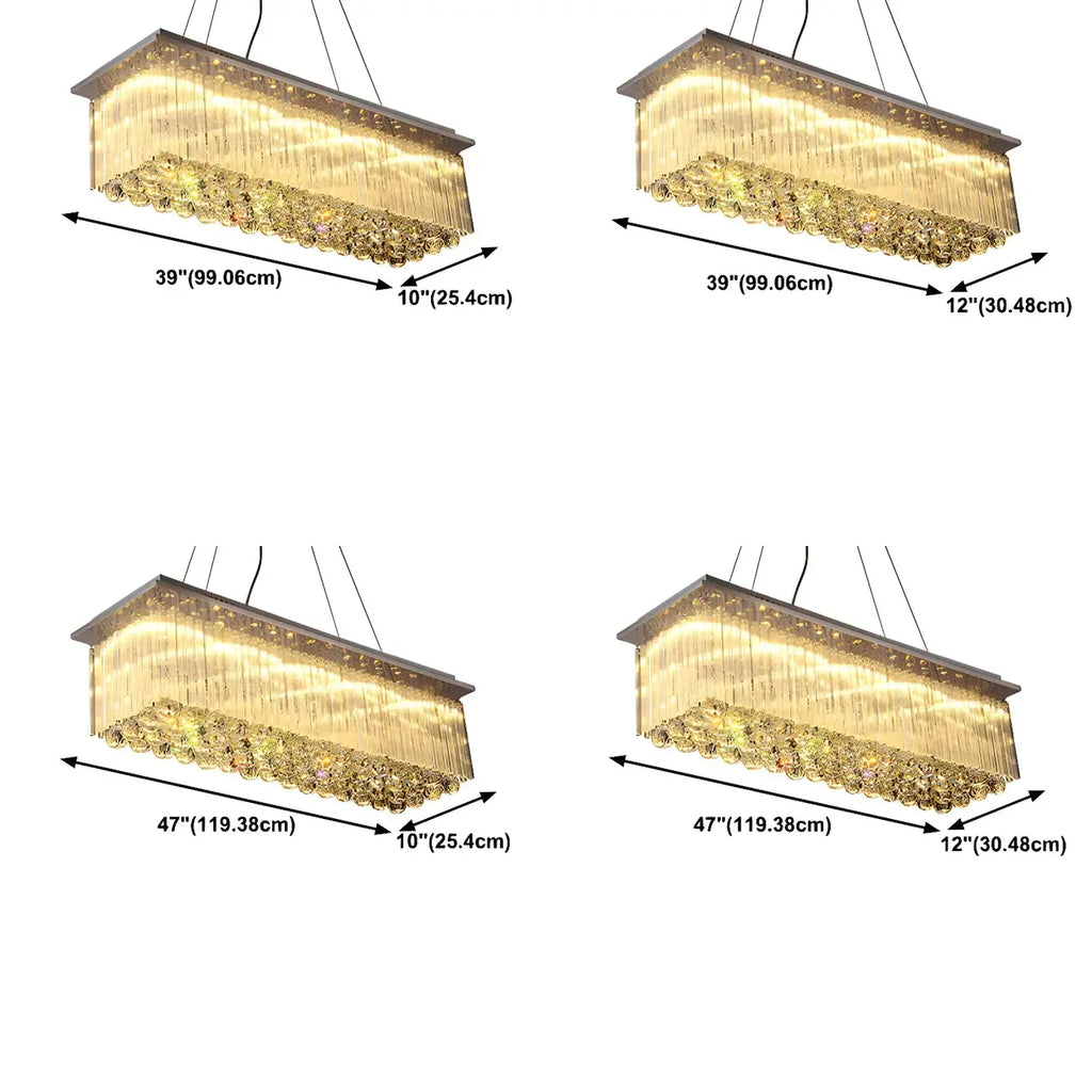 Suspension rectangulaire luxueuse à LED en cristal