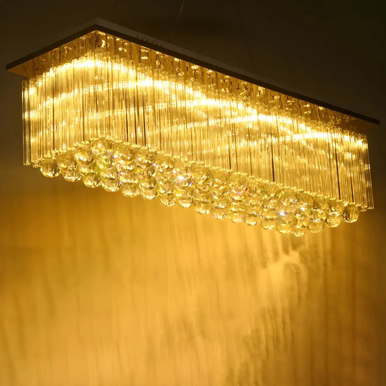 Suspension rectangulaire luxueuse à LED en cristal