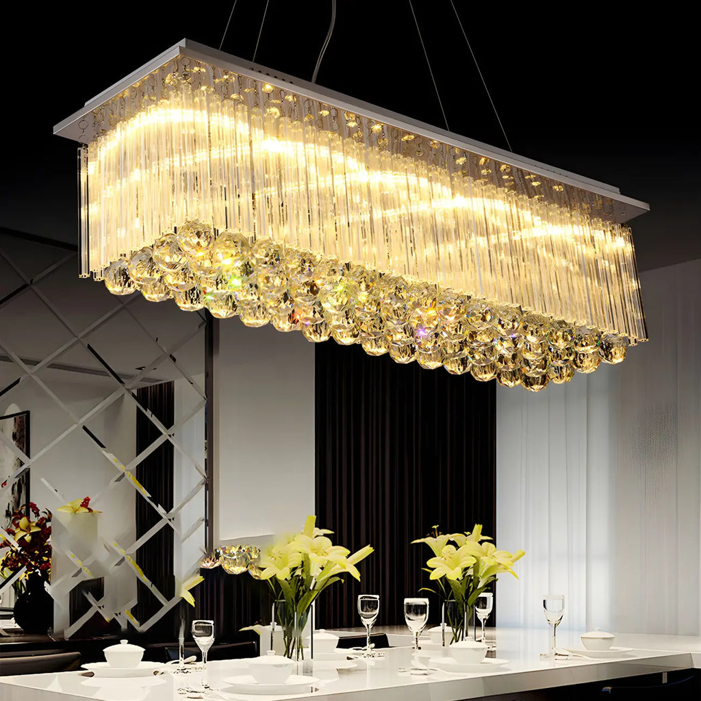 Suspension rectangulaire luxueuse à LED en cristal