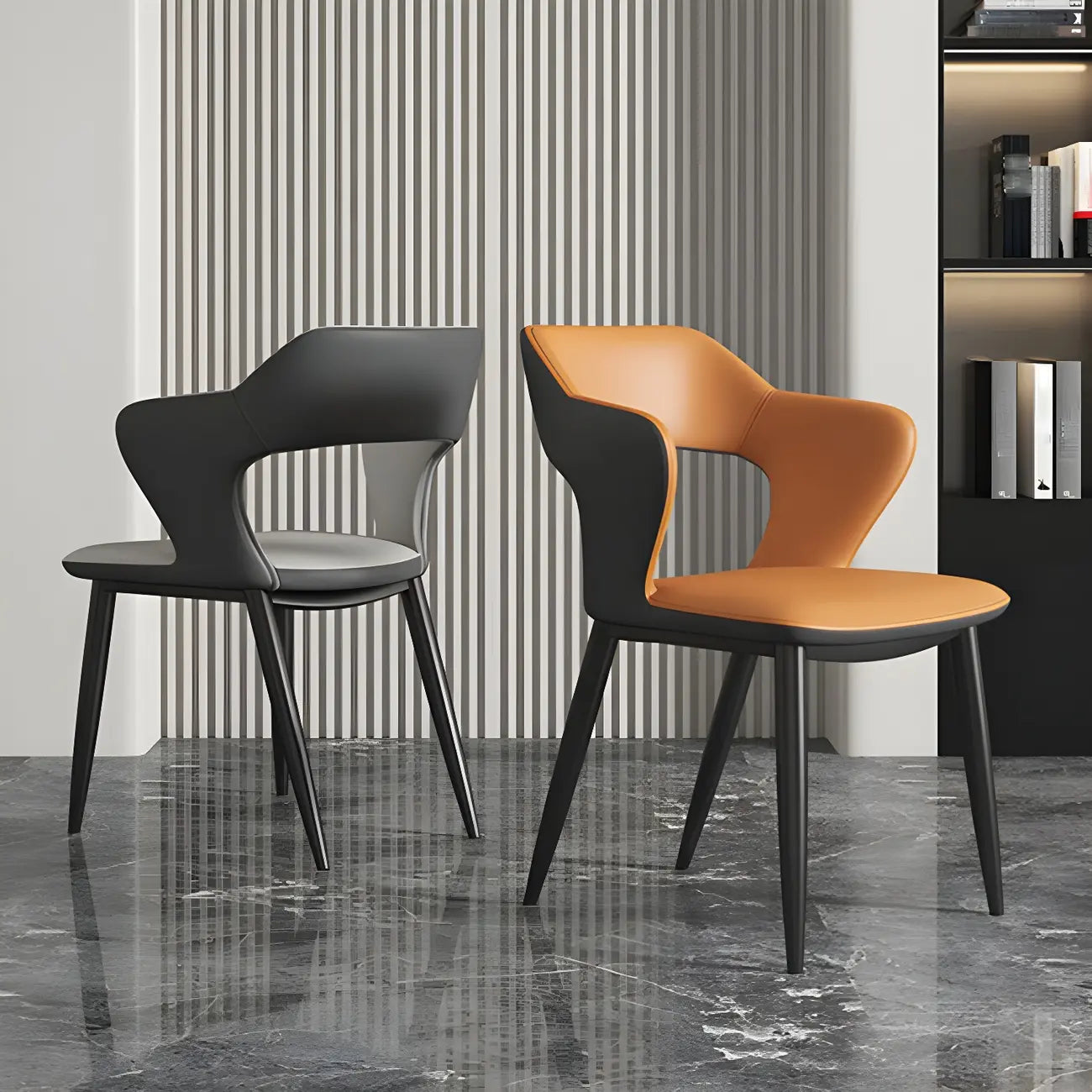Chaise de salle à manger contemporaine rembourrée à dossier ouvert avec accoudoirs