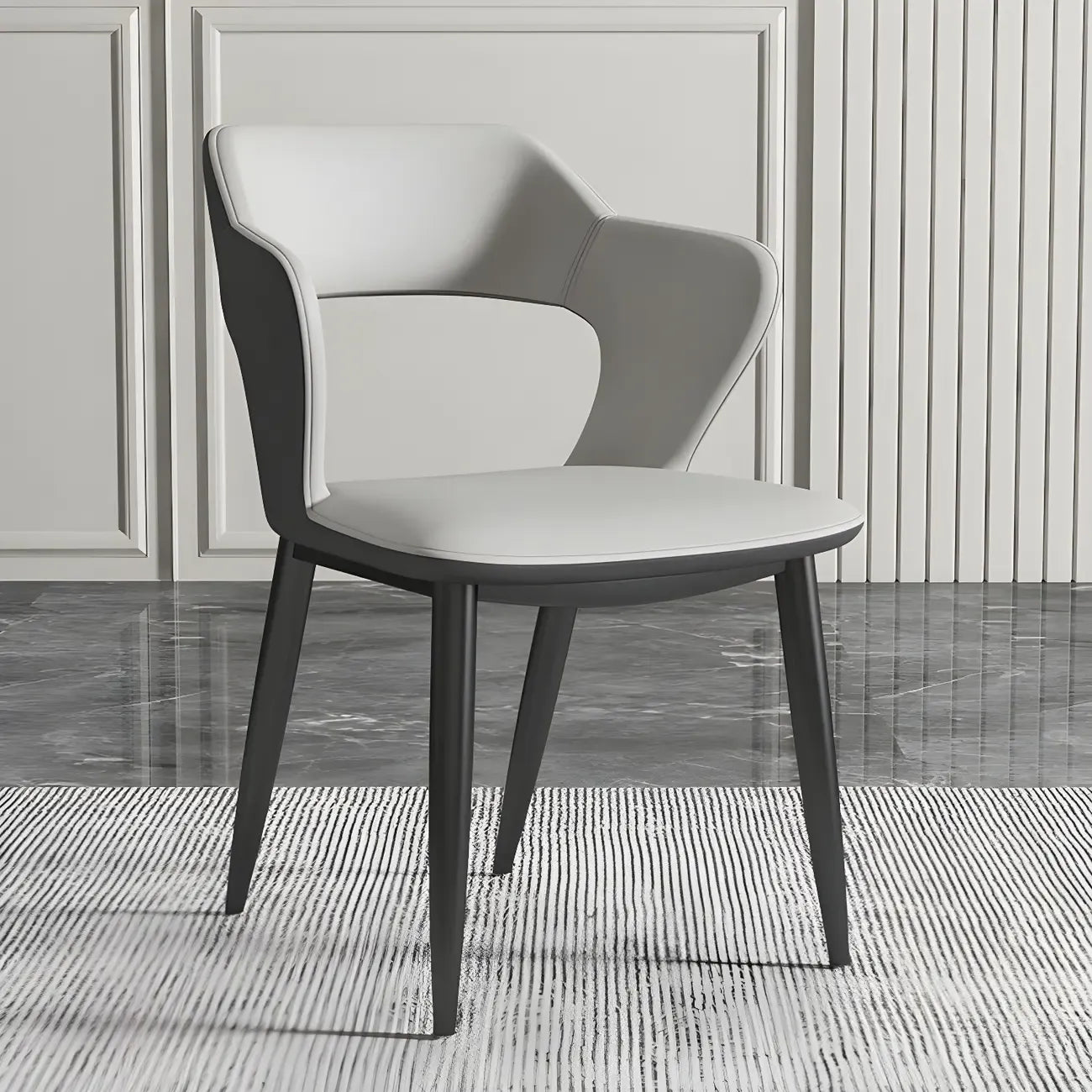 Chaise de salle à manger contemporaine rembourrée à dossier ouvert avec accoudoirs