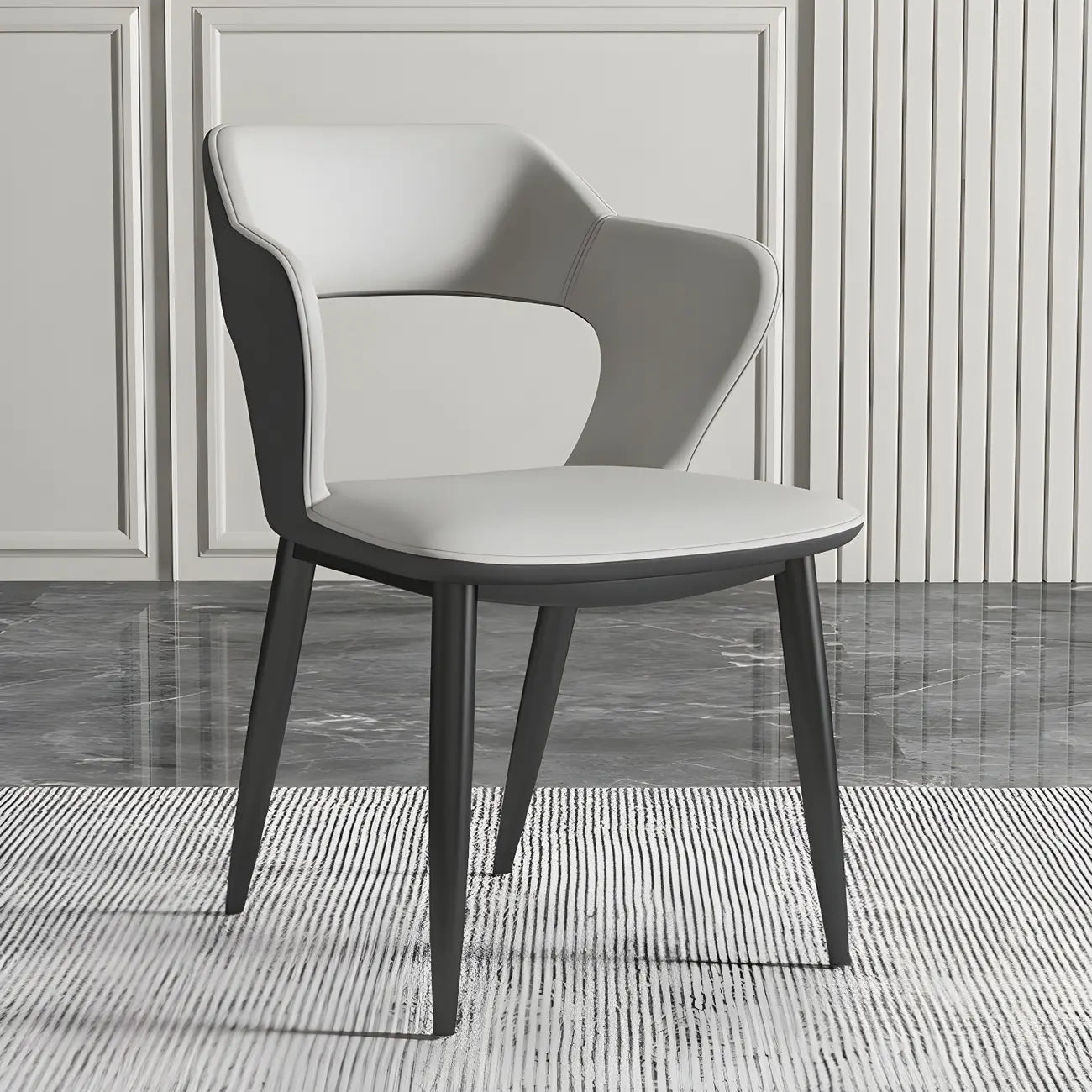 Chaise de salle à manger contemporaine rembourrée à dossier ouvert avec accoudoirs