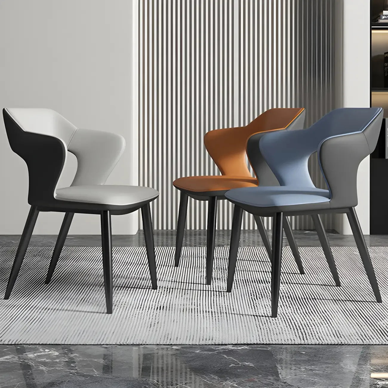 Chaise de salle à manger contemporaine rembourrée à dossier ouvert avec accoudoirs