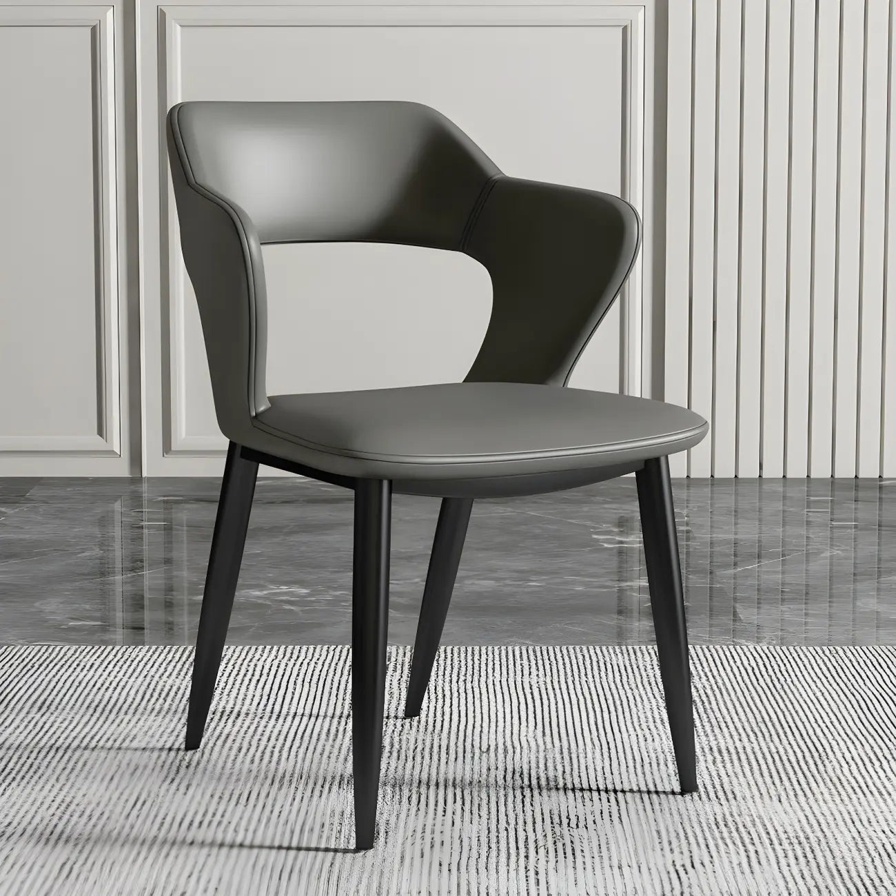 Chaise de salle à manger contemporaine rembourrée à dossier ouvert avec accoudoirs