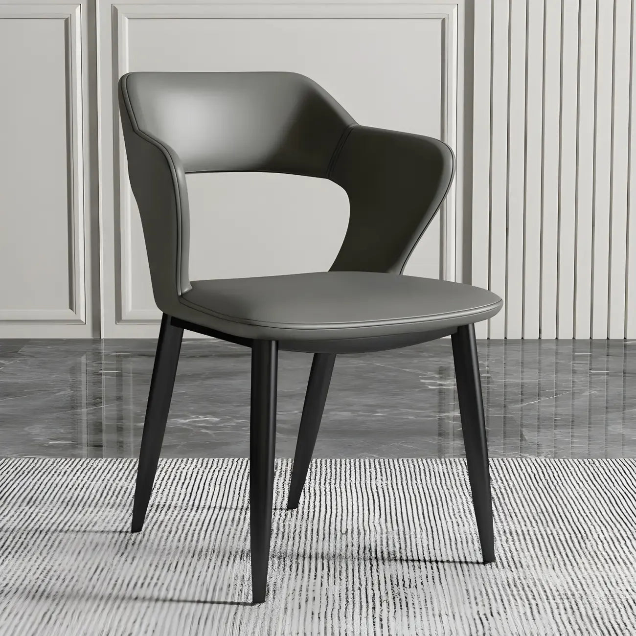 Chaise de salle à manger contemporaine rembourrée à dossier ouvert avec accoudoirs