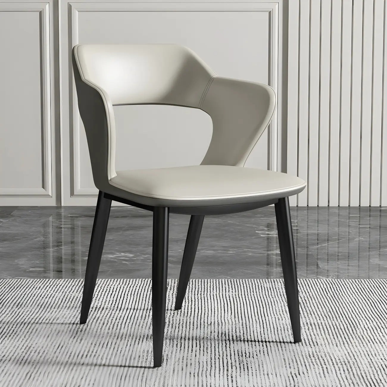 Chaise de salle à manger contemporaine rembourrée à dossier ouvert avec accoudoirs