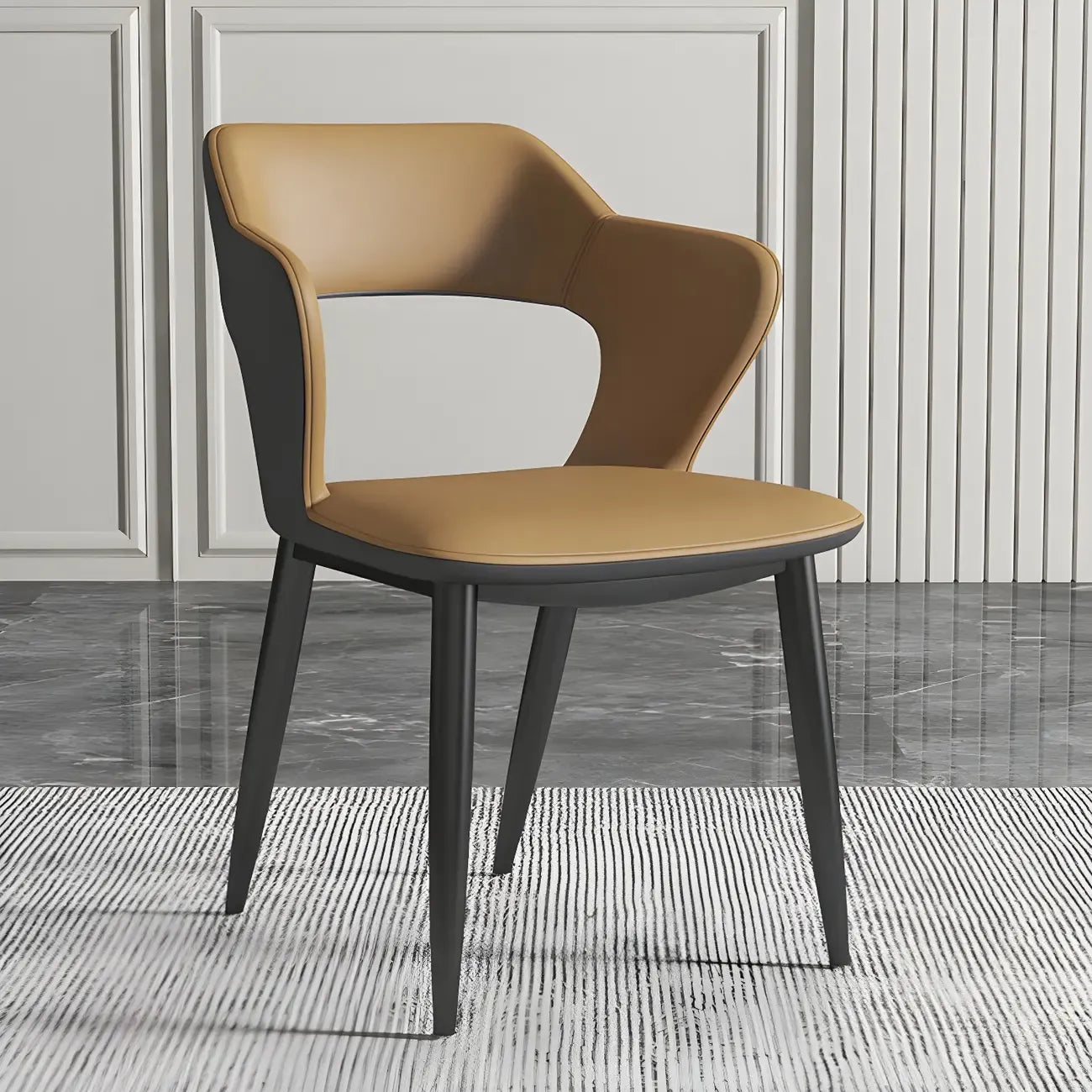 Chaise de salle à manger contemporaine rembourrée à dossier ouvert avec accoudoirs