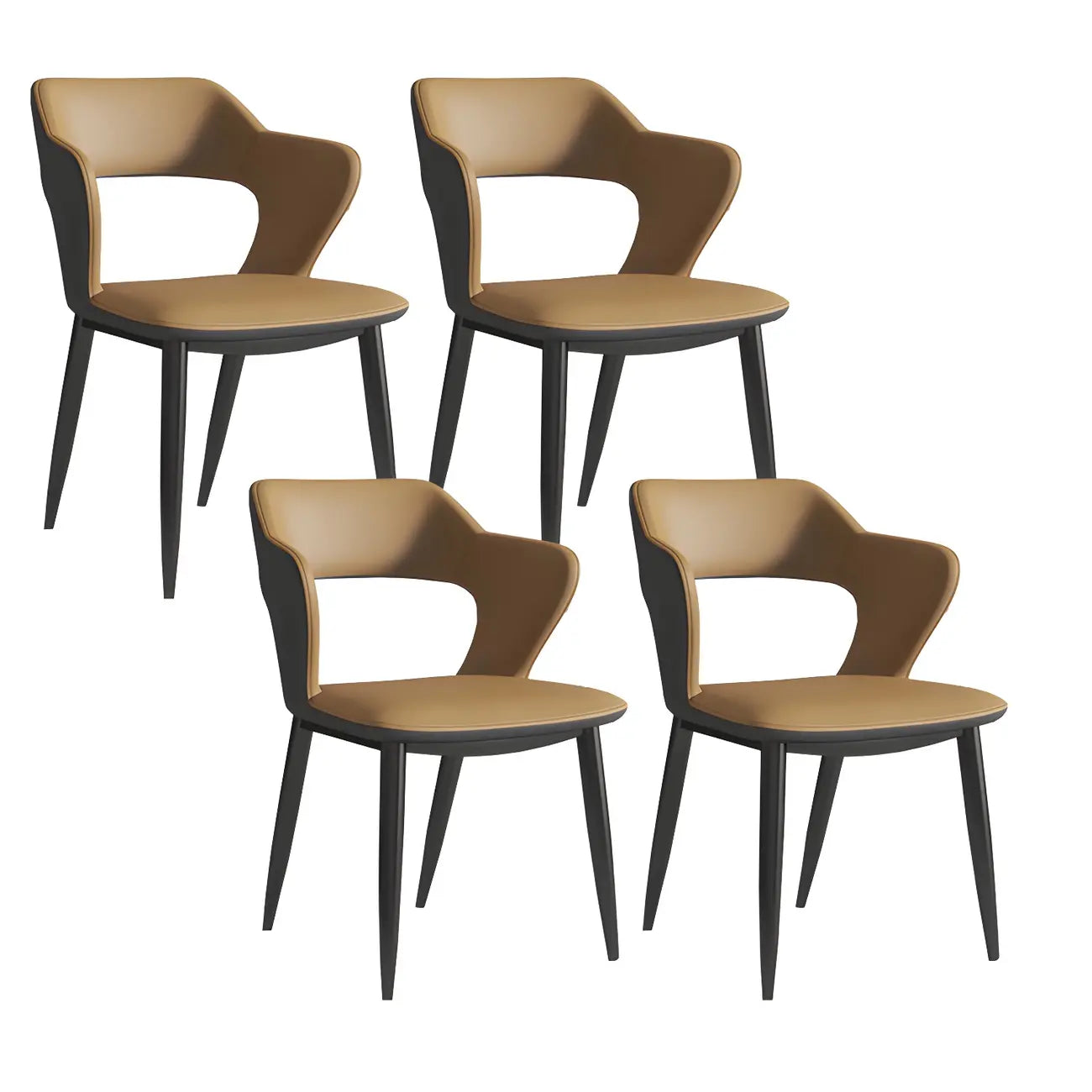 Chaise de salle à manger contemporaine rembourrée à dossier ouvert avec accoudoirs