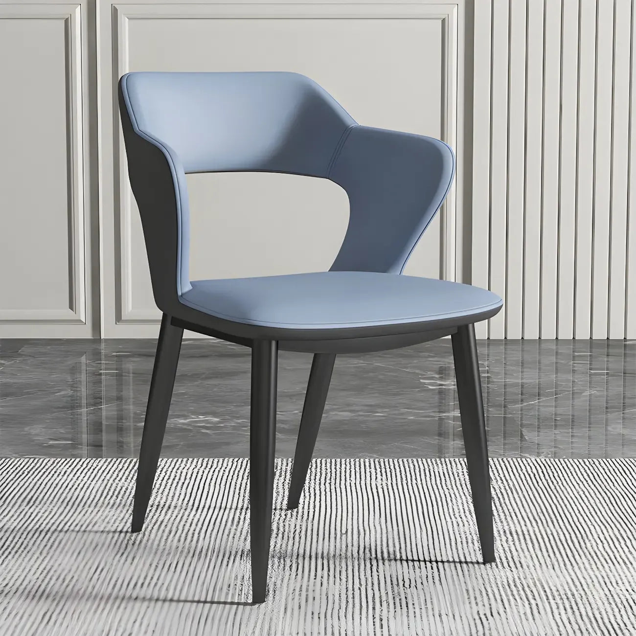 Chaise de salle à manger contemporaine rembourrée à dossier ouvert avec accoudoirs
