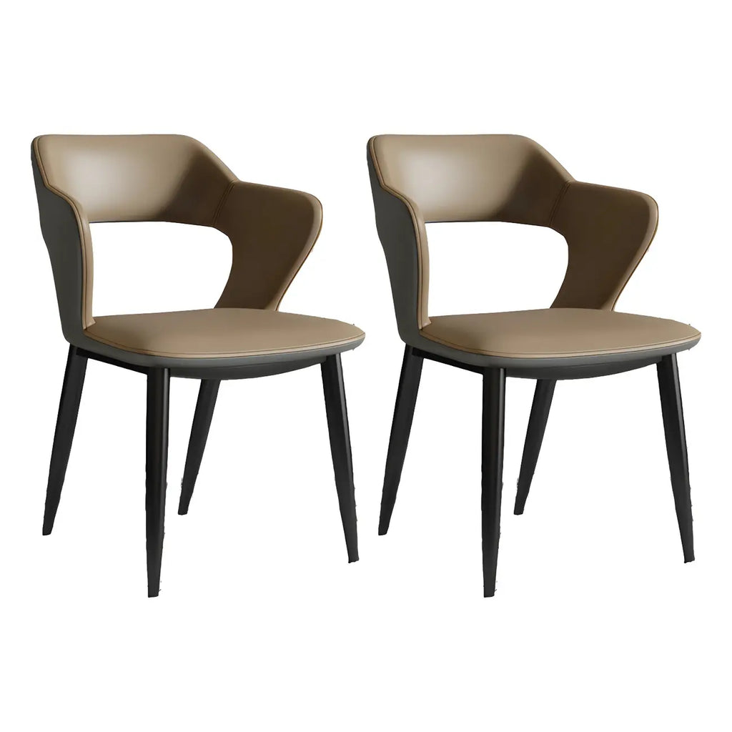 Chaise de salle à manger contemporaine rembourrée à dossier ouvert avec accoudoirs