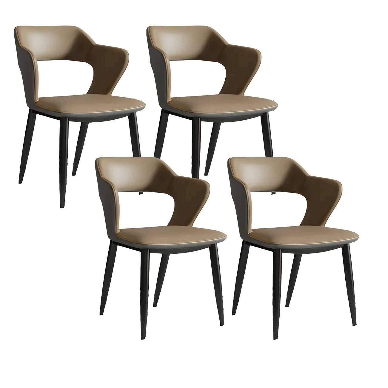 Chaise de salle à manger contemporaine rembourrée à dossier ouvert avec accoudoirs