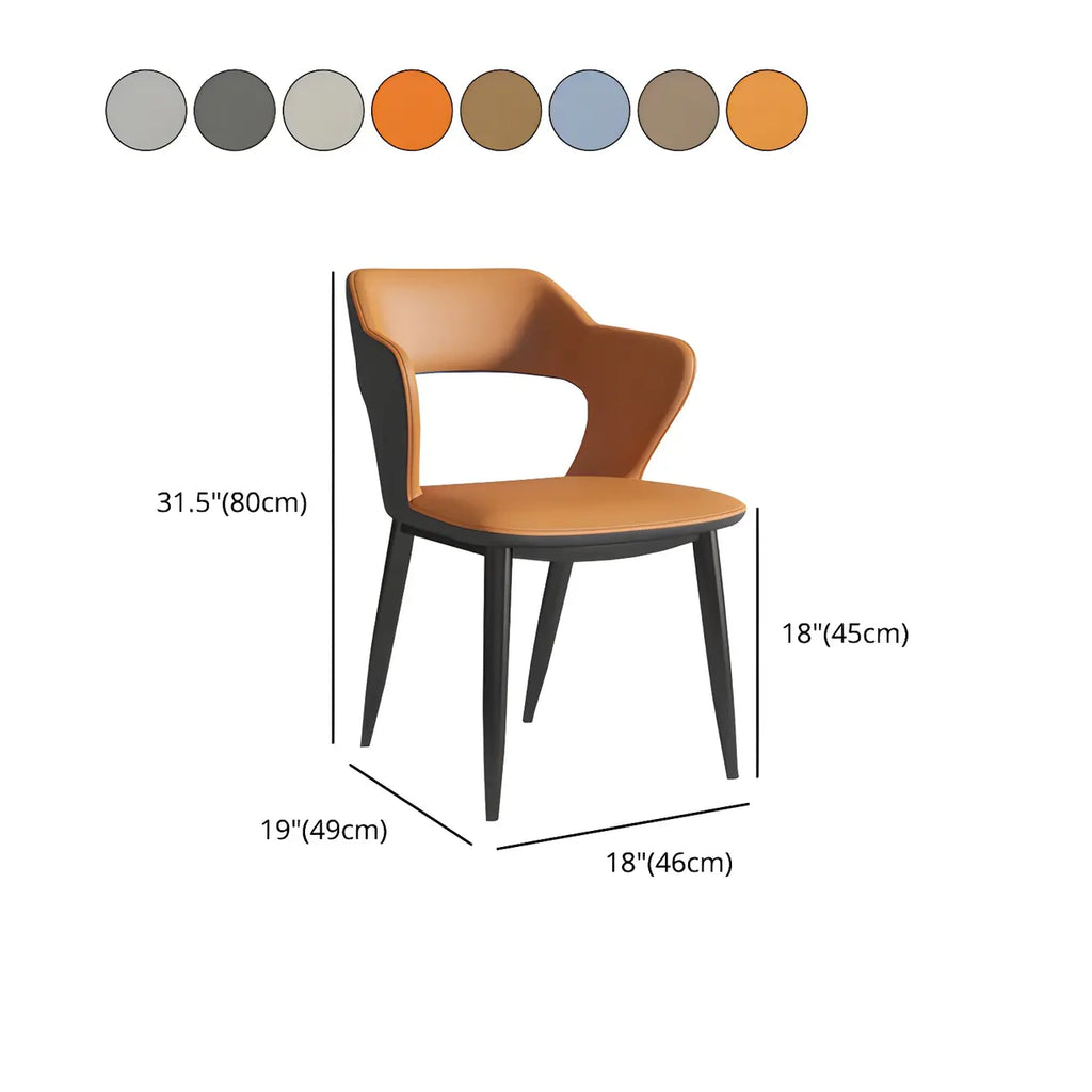 Chaise de salle à manger contemporaine rembourrée à dossier ouvert avec accoudoirs