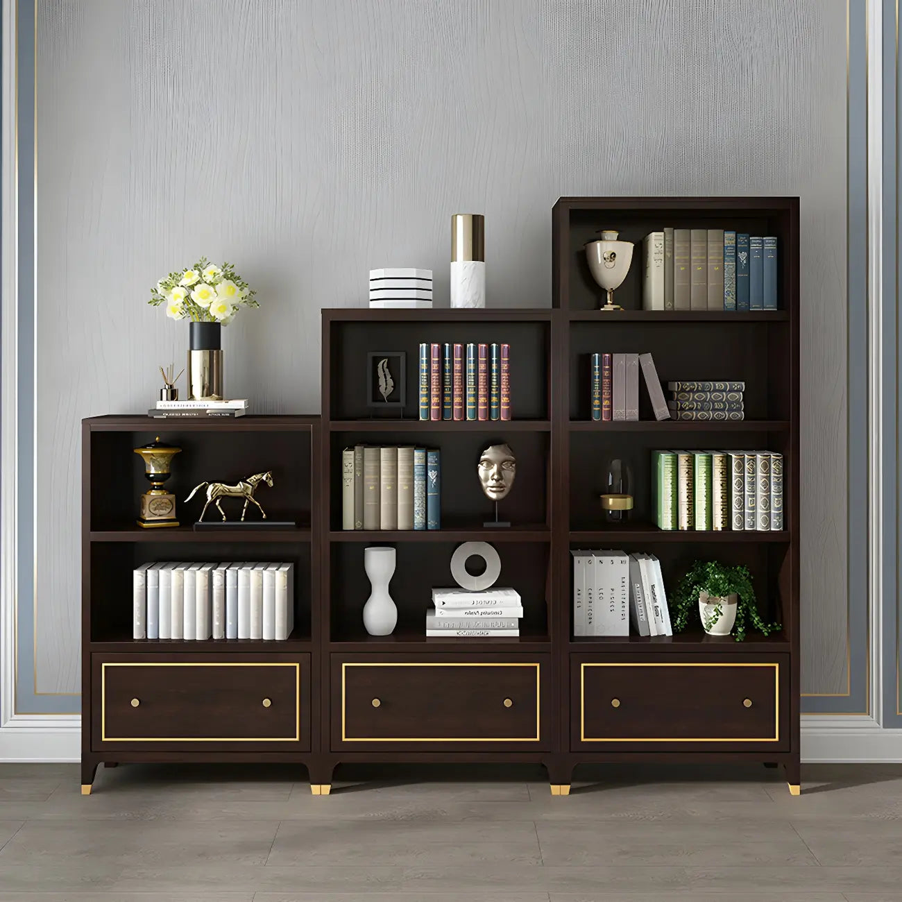 Bibliothèque moderne en bois de hêtre avec tiroir pour bureau