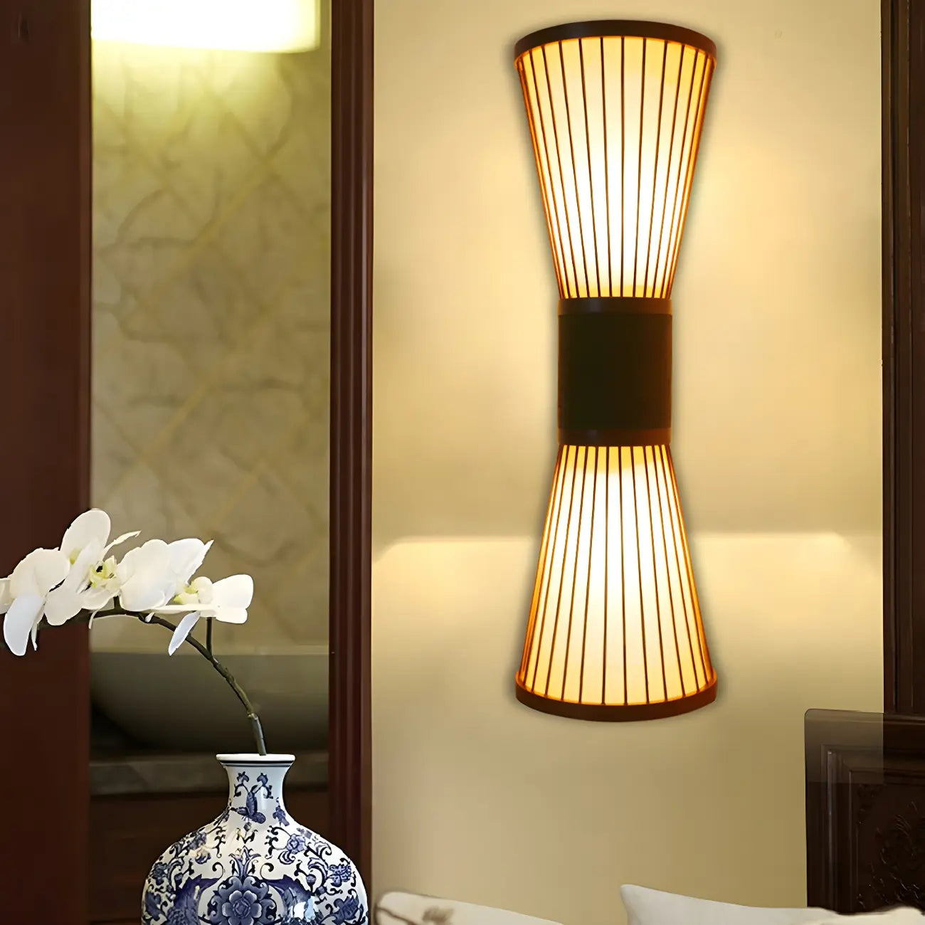 Applique murale extérieure LED 23,5 cm en bambou brun avec 2 lumières