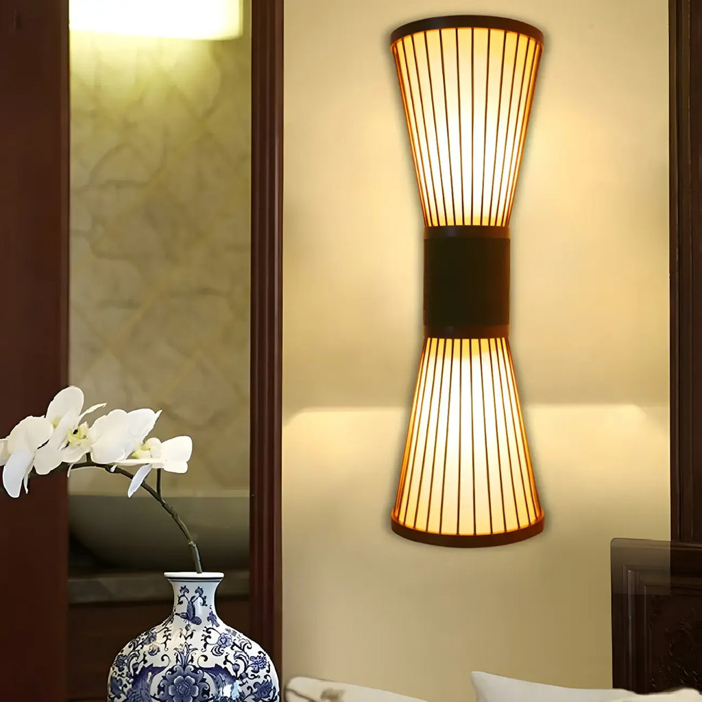 Applique murale extérieure LED 23,5 cm en bambou brun avec 2 lumières