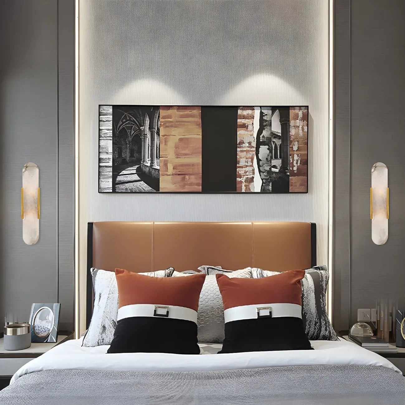 Applique murale ovale décorative en albâtre à 2 lumières