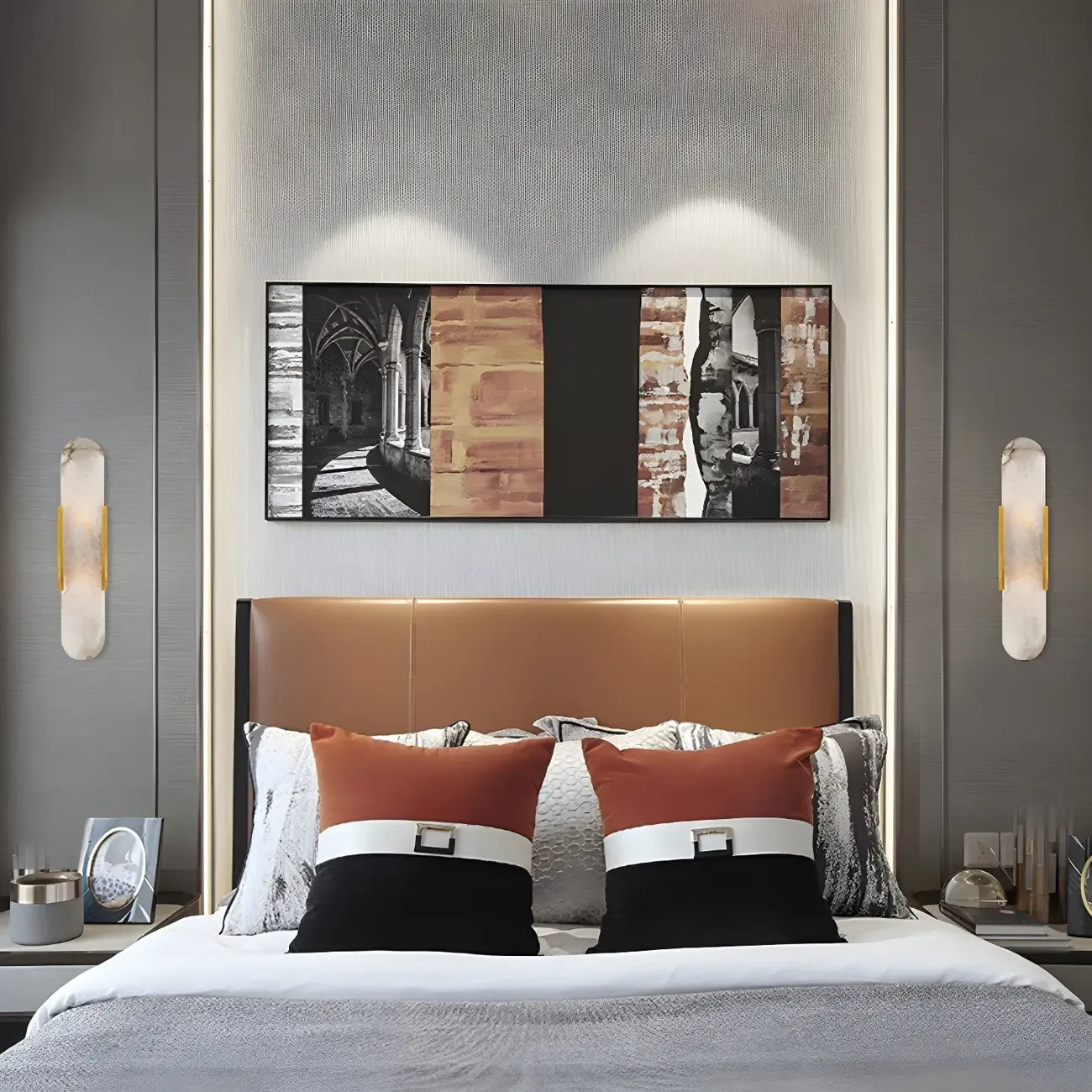 Applique murale ovale décorative en albâtre à 2 lumières