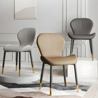 Chaise de salle à manger Art Déco en cuir à dossier incurvé et dossier plein