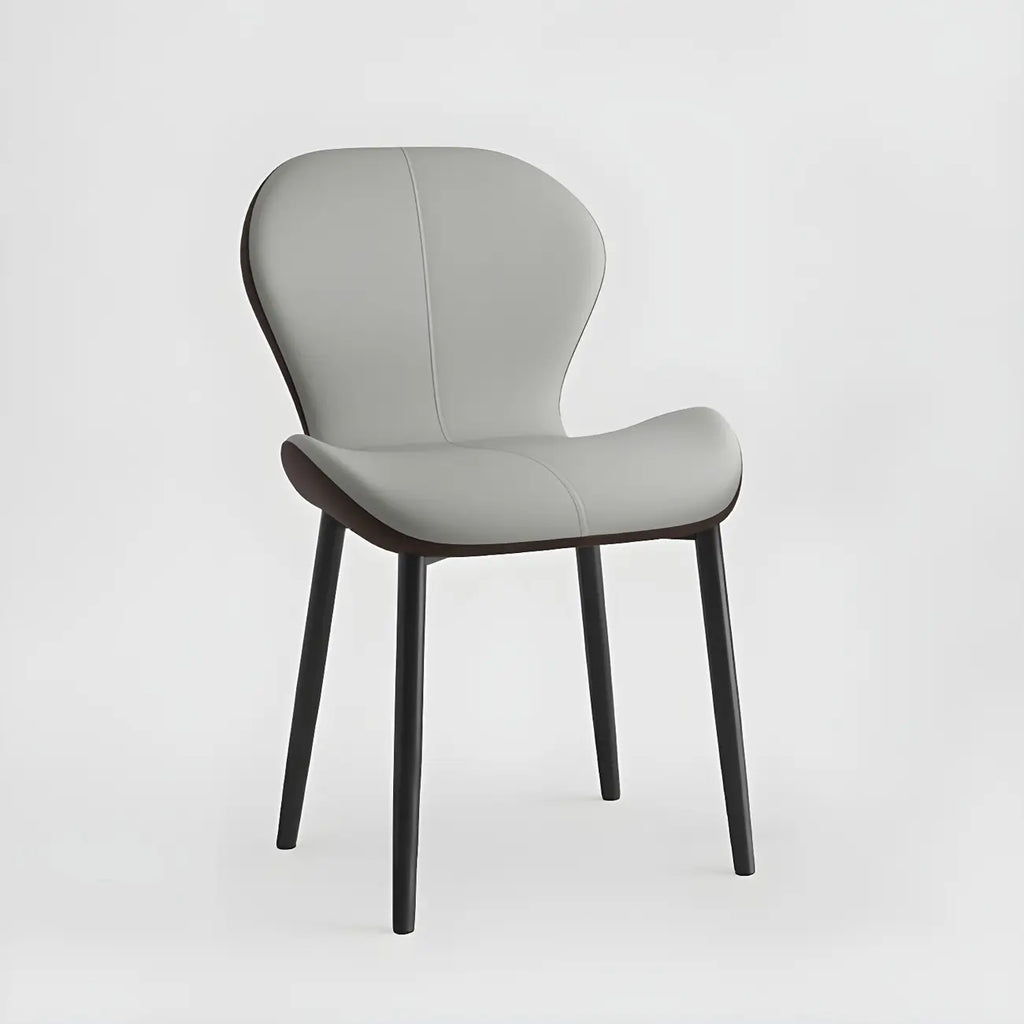 Chaise de salle à manger Art Déco en cuir à dossier incurvé et dossier plein