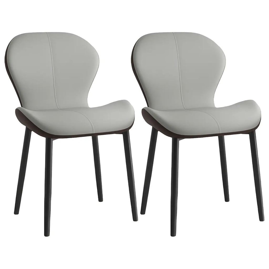 Chaise de salle à manger Art Déco en cuir à dossier incurvé et dossier plein